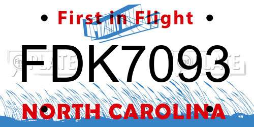 FDK7093 North Carolina License Plate