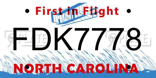 FDK7778 North Carolina License Plate