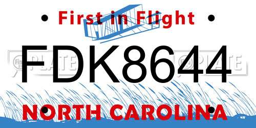FDK8644 North Carolina License Plate
