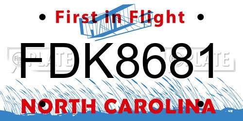 FDK8681 North Carolina License Plate
