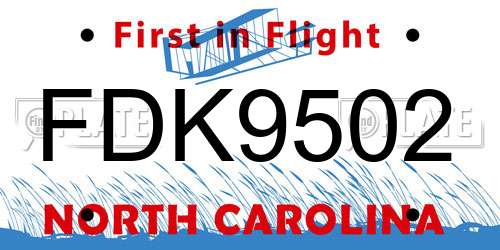 FDK9502 North Carolina License Plate