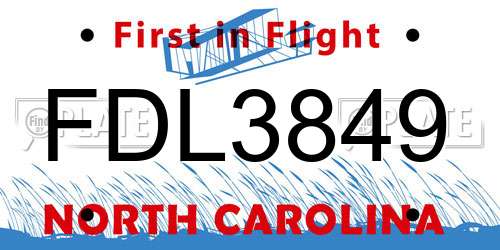 FDL3849 North Carolina License Plate