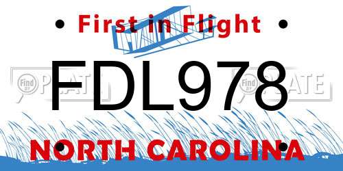 FDL978 North Carolina License Plate
