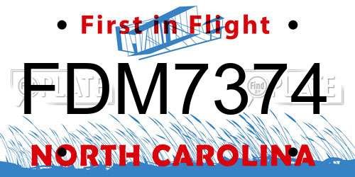 FDM7374 North Carolina License Plate