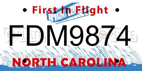 FDM9874 North Carolina License Plate