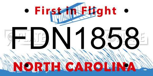 FDN1858 North Carolina License Plate