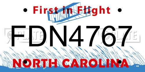 FDN4767 North Carolina License Plate