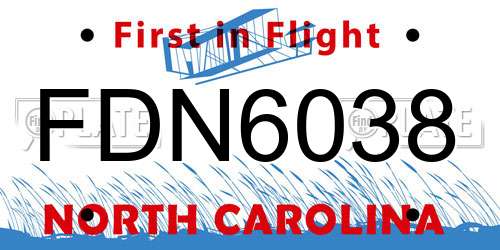FDN6038 North Carolina License Plate