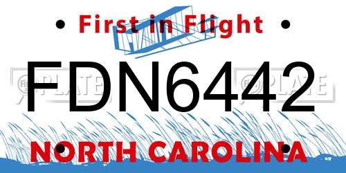 FDN6442 North Carolina License Plate