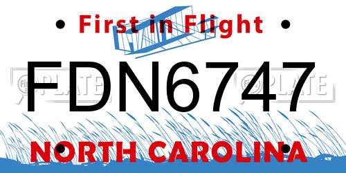 FDN6747 North Carolina License Plate