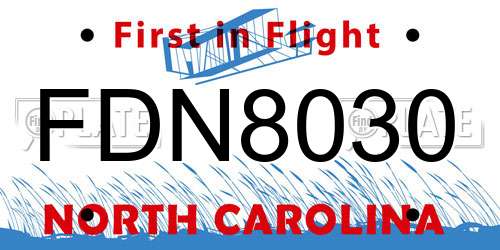 FDN8030 North Carolina License Plate