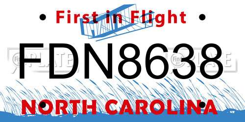 FDN8638 North Carolina License Plate