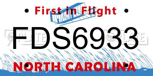 FDS6933 North Carolina License Plate