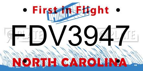 FDV3947 North Carolina License Plate