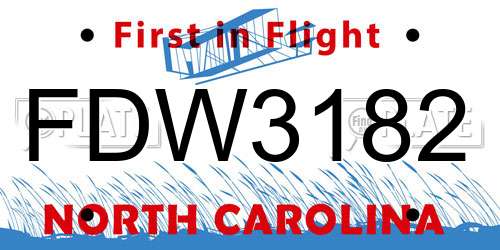 FDW3182 North Carolina License Plate
