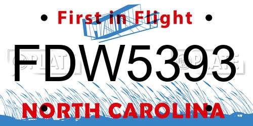 FDW5393 North Carolina License Plate