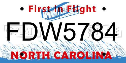 FDW5784 North Carolina License Plate