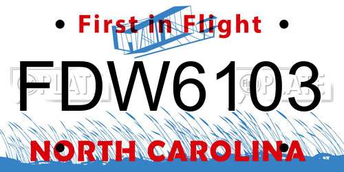FDW6103 North Carolina License Plate