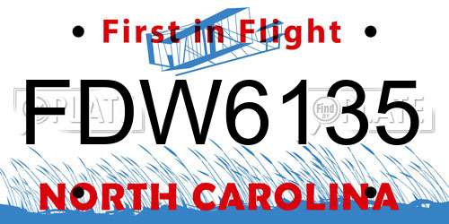 FDW6135 North Carolina License Plate