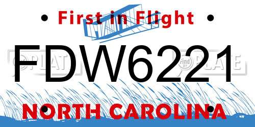 FDW6221 North Carolina License Plate