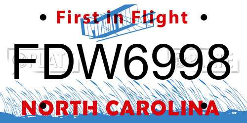 FDW6998 North Carolina License Plate