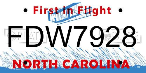 FDW7928 North Carolina License Plate