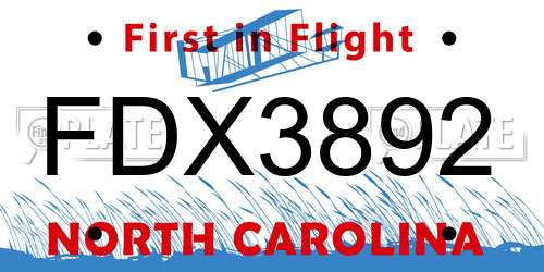 FDX3892 North Carolina License Plate