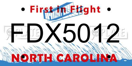 FDX5012 North Carolina License Plate