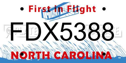 FDX5388 North Carolina License Plate