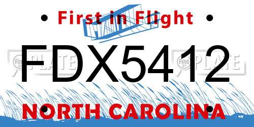 FDX5412 North Carolina License Plate