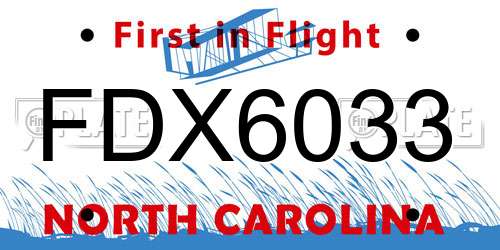 FDX6033 North Carolina License Plate