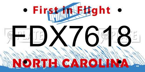 FDX7618 North Carolina License Plate