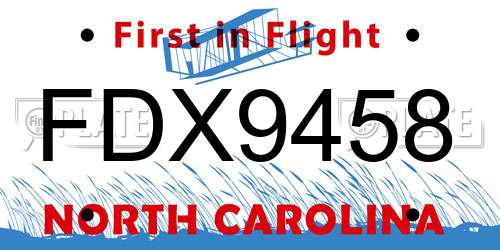 FDX9458 North Carolina License Plate