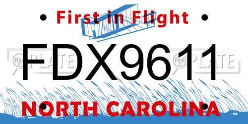 FDX9611 North Carolina License Plate