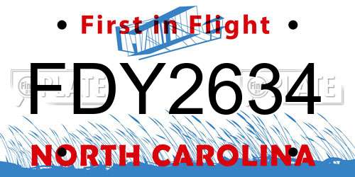 FDY2634 North Carolina License Plate