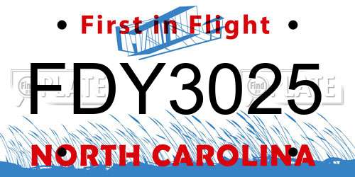 FDY3025 North Carolina License Plate