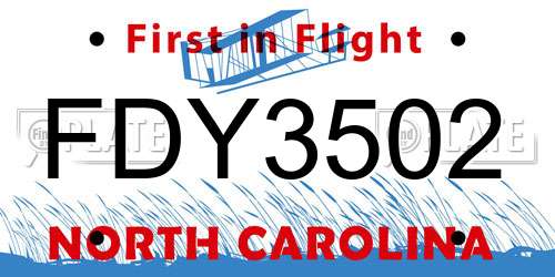 FDY3502 North Carolina License Plate