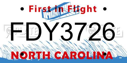FDY3726 North Carolina License Plate