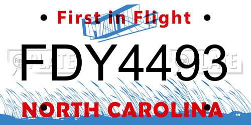 FDY4493 North Carolina License Plate
