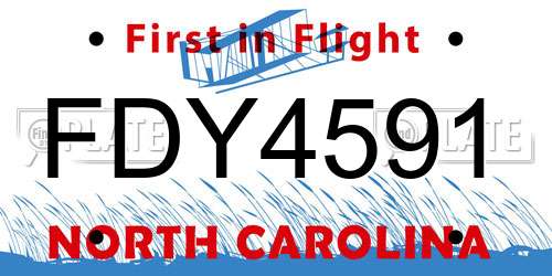 FDY4591 North Carolina License Plate