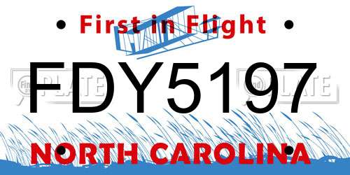 FDY5197 North Carolina License Plate