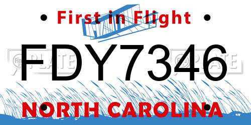 FDY7346 North Carolina License Plate