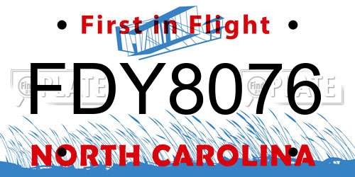 FDY8076 North Carolina License Plate