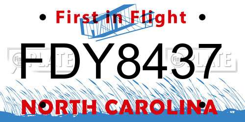 FDY8437 North Carolina License Plate
