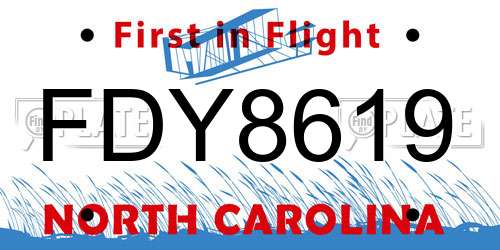 FDY8619 North Carolina License Plate