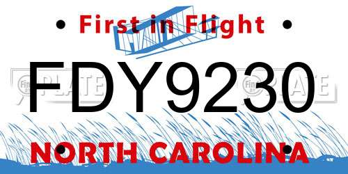 FDY9230 North Carolina License Plate