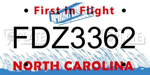 FDZ3362 North Carolina License Plate