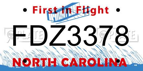 FDZ3378 North Carolina License Plate