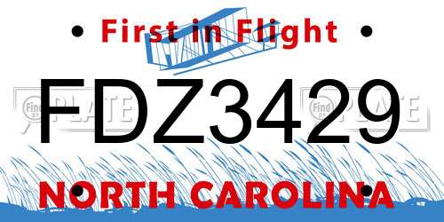 FDZ3429 North Carolina License Plate