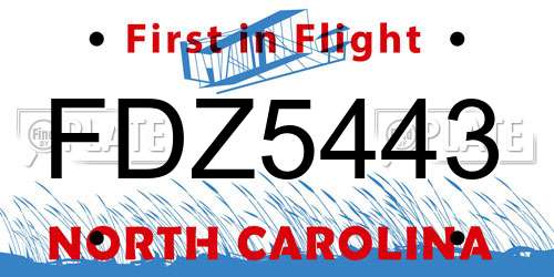 FDZ5443 North Carolina License Plate